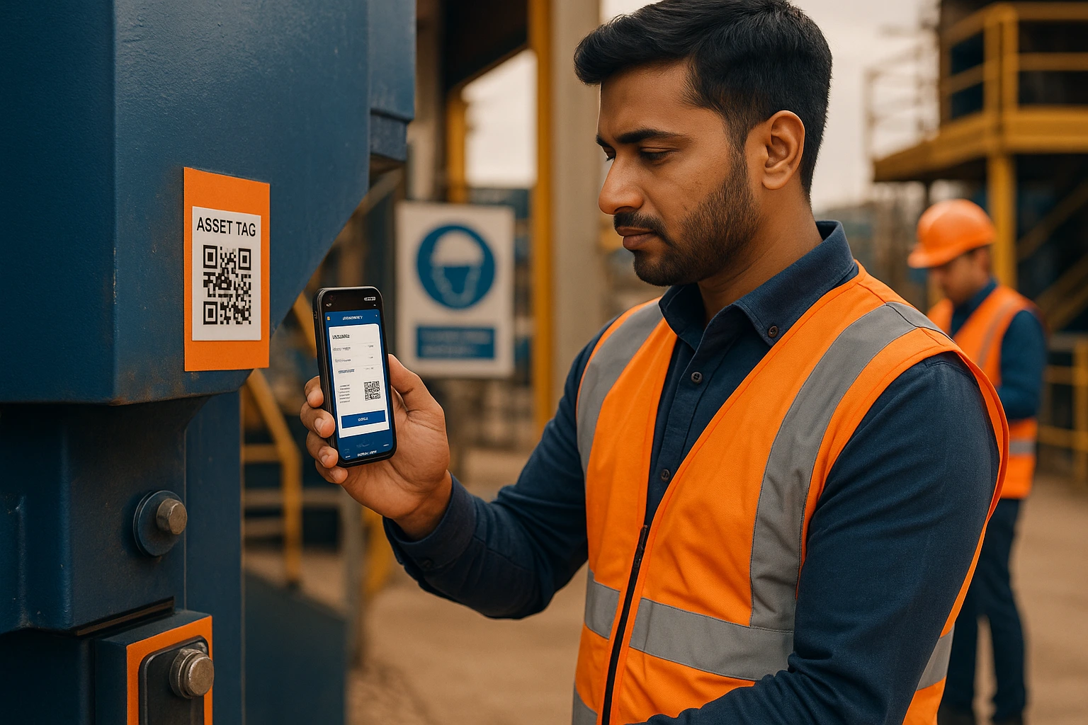 Employee scanning asset QR code using fixed asset management software