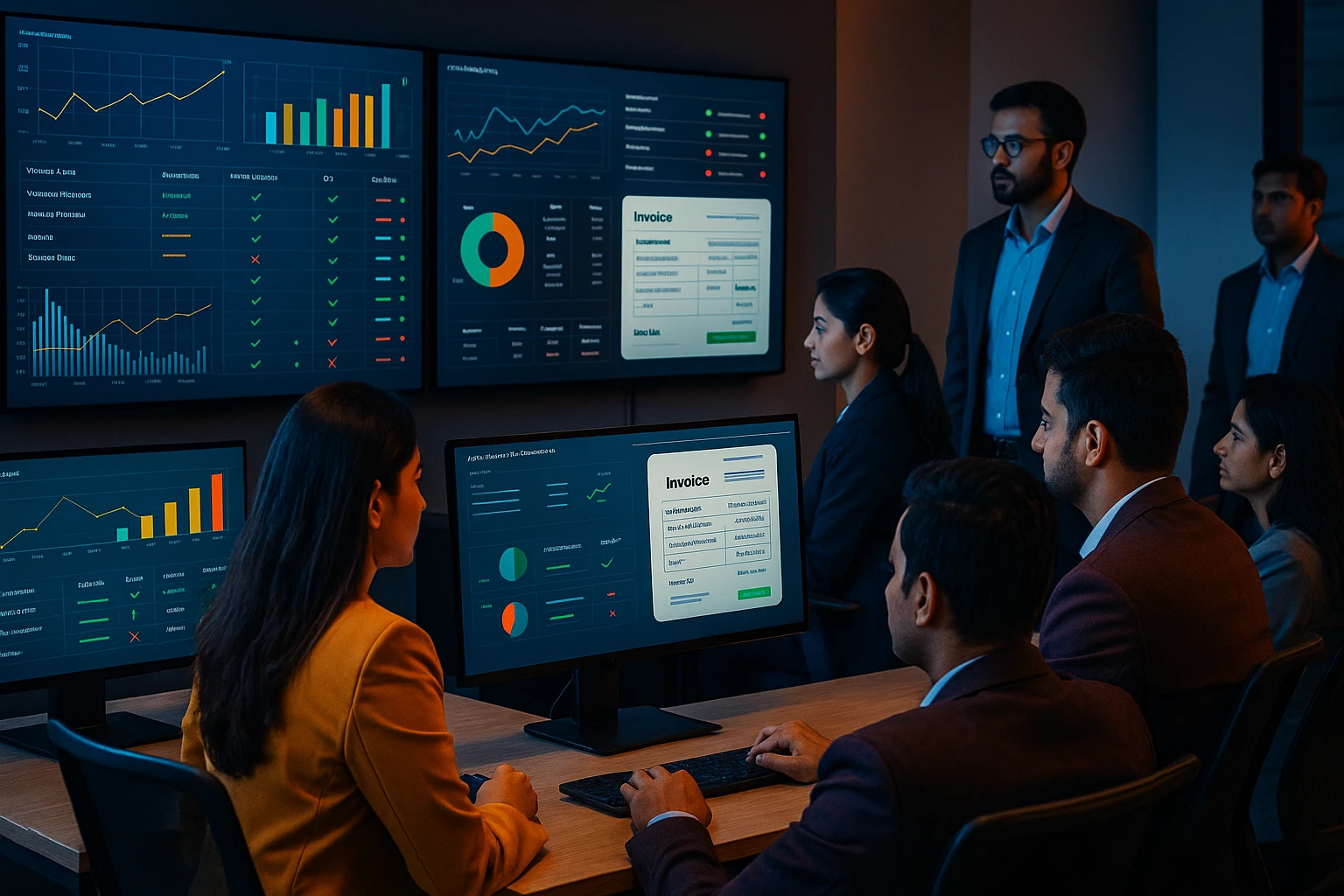 Team reviewing AI-extracted invoice data on PayXtract dashboard